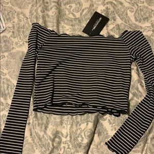 Pretty Little Thing striped off-shoulder crop top